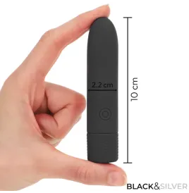 BLACK and SILVER - GERI USB RECHARGEABLE VIBRATING BULLET 8 VIBRATIONS BLACK 10 X 2.2 CM