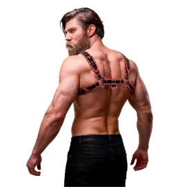 FETISH SUBMISSIVE ATTITUDE - HARNAIS DE POITRINE EN ÉCO-CUIR POUR HOMME NOIR-ROUGE