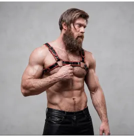 FETISH SUBMISSIVE ATTITUDE - BRUSTHARNESS AUS ÖKOLEDER FÜR HERREN SCHWARZ-ROT
