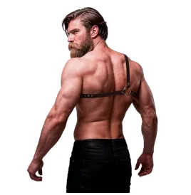 FETISH SUBMISSIVE - HARNAIS EN CUIR ÉCOLOGIQUE POUR HOMMES ÉPAULES CROISÉES ATTITUDE