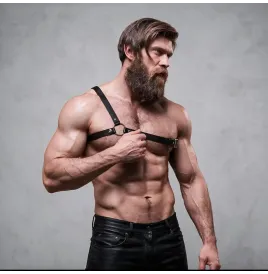 FETISH SUBMISSIVE - HARNAIS EN CUIR ÉCOLOGIQUE POUR HOMMES ÉPAULES CROISÉES ATTITUDE