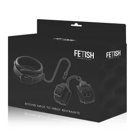 FETISH SUBMISSIVE - HALSKETTE UND HANDSCHELLEN AUS VEGANEM LEDER MIT NOPRENE-FUTTER