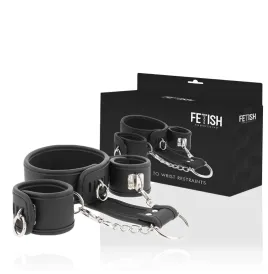 FETISH SUBMISSIVE - HALSKETTE UND HANDSCHELLEN AUS VEGANEM LEDER MIT NOPRENE-FUTTER
