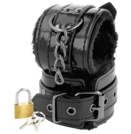 DARKNESS - BLACK ADJUSTABLE LEATHER HANDCUFFS WITH PADLOCK