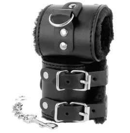 DARKNESS - SCHWARZE, VERSTELLBARE LEDERHANDSCHELLEN MIT FUTTER