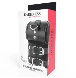 DARKNESS - BLACK ADJUSTABLE LEATHER HANDCUFFS WITH LINING