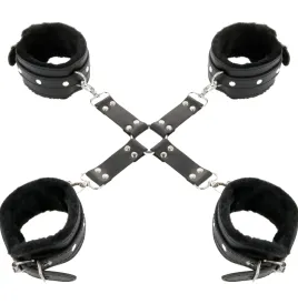 DARKNESS - LEATHER HANDCUFFS FOR FOOT AND HANDS BLACK