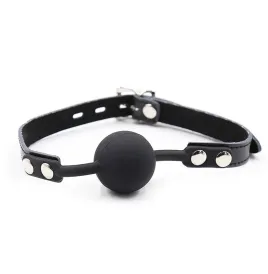 OHMAMA FETISH - SILICONE BALL GAG WITH LEATHER BELT (PADLOCK INCLUDED)
