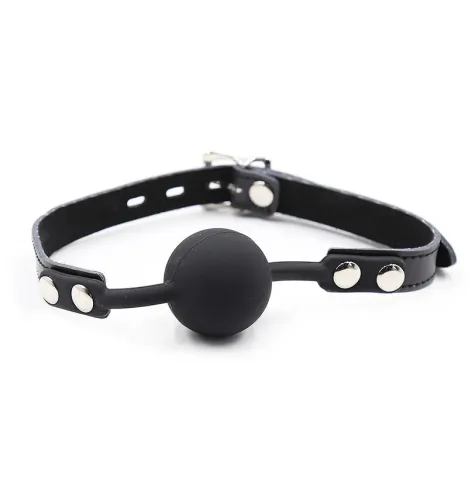 OHMAMA FETISH - BÂILLON BALLE EN SILICONE AVEC CEINTURE EN CUIR (CADENAS INCLUS)