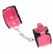 KINK - PREMIUM FUR LINED WRIST RESTRAINTS BLACK WITH RASPBERRY ROSE BELT ADJUSTABLE 17-29 CM X 6 CM