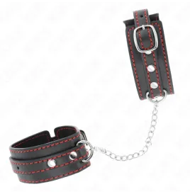 KINK - KLEINE HANDGELENKSFESSELN SCHWARZ MIT ROTEM FUTTER VERSTELLBAR 14-24 CM X 3,5 CM
