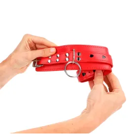 KINK - ROTE HANDGELENKSFESSELN MIT SCHWARZER HERZEINLAGE, VERSTELLBAR 21-28 CM X 5,5 CM