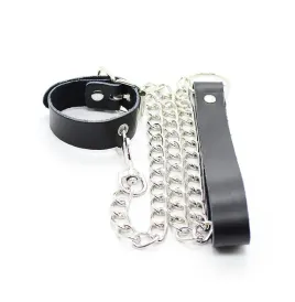 OHMAMA FETISH - COLLAR PARA PENE Y CORREA PIEL CON CADENA METALICA