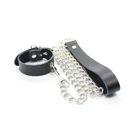 OHMAMA FETISH - COLLIER PÉNIS ET BRACELET EN CUIR AVEC CHAÎNE MÉTALLIQUE