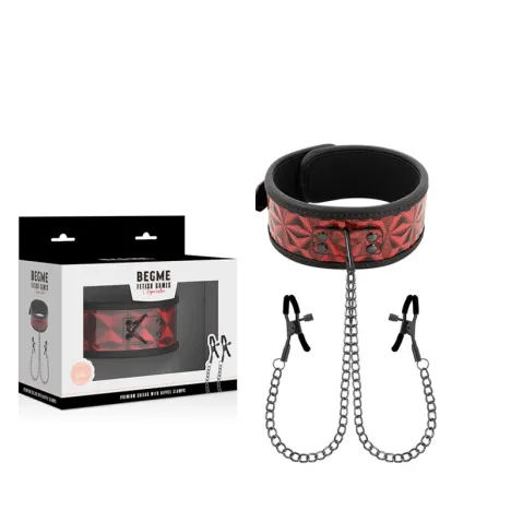 BEGME - COLLETTO RED EDITION CON MORSETTI PER CAPEZZOLI CON FODERA IN NEOPRENE
