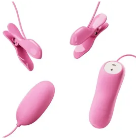 PRETTY LOVE - PINZAS CON VIBRACIÓN Y ELETROSHOCK ROSA