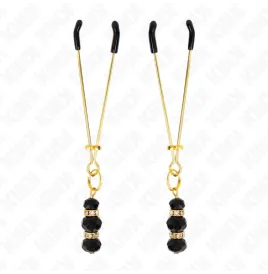 KINK - PINZAS PARA PEZONES DORADA FINA CON TRIPLE BOLA DE VIDRIO NEGRO 7 CM