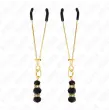 KINK - PINCES À TETON FINES OR AVEC 3 BILLES DE VERRE NOIR 7 CM