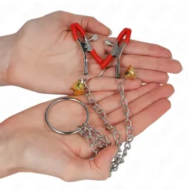 KINK - PINCES À TAMELON ET CLITO BELL TRIPLE ROUGE AVEC CHAINE 30 CM