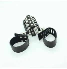 OHMAMA FETISH - JAULA PENE CON ANILLAS METALICAS Y CORREAS PIEL