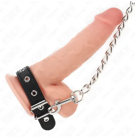 KINK - ANILLO PENE CUERO 21.5 X 2 CM CON CADENA METAL 60 CM Y CORREA DE CUERO