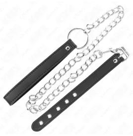 KINK - ANNEAU PÉNIS EN CUIR 21,5 X 2 CM AVEC CHAÎNE EN MÉTAL DE 60 CM ET SANGLE EN CUIR