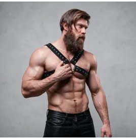 FETISH SUBMISSIVE ATTITUDE - BRUSTHARNESS AUS ÖKOLEDER MIT NIETEN FÜR HERREN