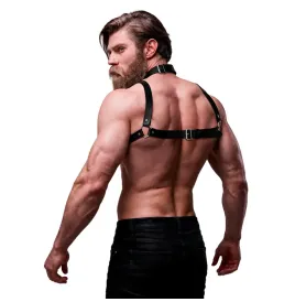 FETISH SUBMISSIVE ATTITUDE - VERSTELLBARER BRUSTHARNESS AUS ÖKOLEDER MIT HALSKETTE FÜR MNNER