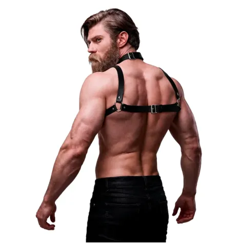 FETISH SUBMISSIVE ATTITUDINE - IMBRACATURA REGOLABILE IN ECOPELLE CON COLLANA PER UOMO