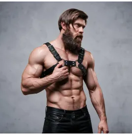 FETISH SUBMISSIVE ATTITUDE - MENS ADJUSTABLE ECO-LEATHER CHEST BULLDOG HARNESS