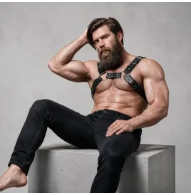 FETISH SUBMISSIVE ATTITUDE - HARNAIS DE POITRINE RÉGLABLE EN CUIR ÉCOLOGIQUE POUR HOMMES BULLDOG
