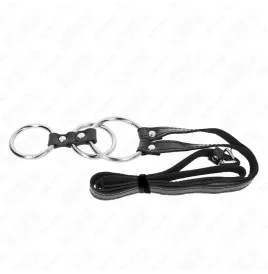 KINK - DREIFACH METALL PENISRING 3,8 CM BIS 5 CM MIT LEDERGURTE 112 CM