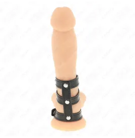 KINK - TRIPLE LEATHER PENIS RING WITH PRESSURE CLOSURE