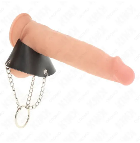 KINK - PENIS RING 4 CM CHAIN 7 CM METAL WITH LEATHER BELT