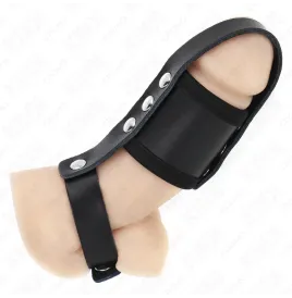 KINK - ANNEAU DE CAGE À PÉNIS EN CUIR AVEC SANGLE RÉGLABLE DE SÉPARATION DES BALLES REVÊTUEUSE