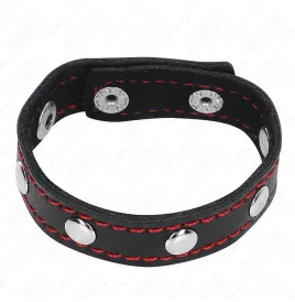 KINK - LEATHER PENIS RING WITH PRESSURE CLOSURE RED LINING 21 X 1.5 CM
