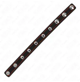 KINK - ANNEAU PÉNIS EN CUIR AVEC FERMETURE À PRESSION DOUBLURE ROUGE 21 X 1,5 CM