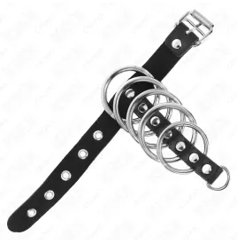 KINK - LEATHER PENIS RING WITH LOCK STRAP 21 X 2 CM AND 5 METAL RINGS FROM 3 CM TO 4 CM
