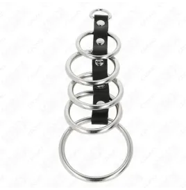 KINK - 5 METALL PENISRINGE 3,2 CM BIS 5 CM DURCH LEDER VERBUNDEN