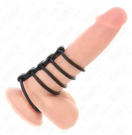 KINK - 5 SILICONE PENIS RINGS 3.8 CM TO 4.8 CM CONNECTED BY LEATHER
