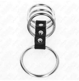 KINK - 4 METALL PENISRINGE 3,7 CM BIS 5 CM DURCH LEDER VERBUNDEN
