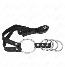 KINK - 4 ANELLI PER PENE IN METALLO COLLEGATI DA 3,8 CM A 5 CM CON CINTURA IN PELLE 112 CM