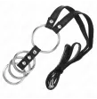KINK - 4 CONNECTED METAL PENIS RINGS 3.8 CM TO 5 CM WITH LEATHER BELT 112 CM