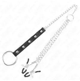 KINK - METALL-PENISRING MIT KETTE UND VERSTELLBAREN BRUSTKLAMMERN