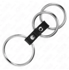 KINK - ANNEAU PÉNIS TRIPLE MÉTAL 3,7 CM À 5 CM CONNECTÉ AU CUIR
