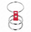 KINK - DREIFACH METALL PENISRING 3,7 CM BIS 5 CM VERBUNDEN MIT ROTEM LEDER
