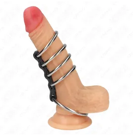 KINK - 5 PENIS RINGS 3.7 CM TO 5 CM METAL CONNECTED BY LEATHER