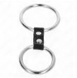 KINK - DOUBLE METAL PENIS RING 3.7 CM TO 5 CM CONNECTED BY LEATHER STRAP MODEL 2