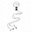 KINK - ANELLO PER PENE IN METALLO CROMATO TRIPLO DA 3 CM A 4,5 CM CON CATENA IN METALLO DA 26 CM E CLIP PER CAPEZZOLI