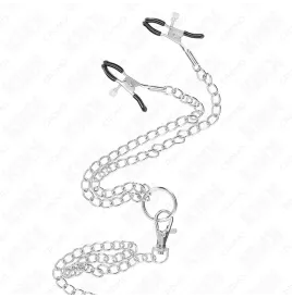 KINK - ANNEAU PÉNIS EN MÉTAL TRIPLE CHROME 3 CM À 4,5 CM AVEC CHAÎNE EN MÉTAL DE 26 CM ET PINCES À TÉTONS